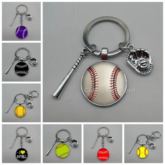 Baseball Softball Convex Photo Glass round Dome Keychain Jewelry, DIY Keychain