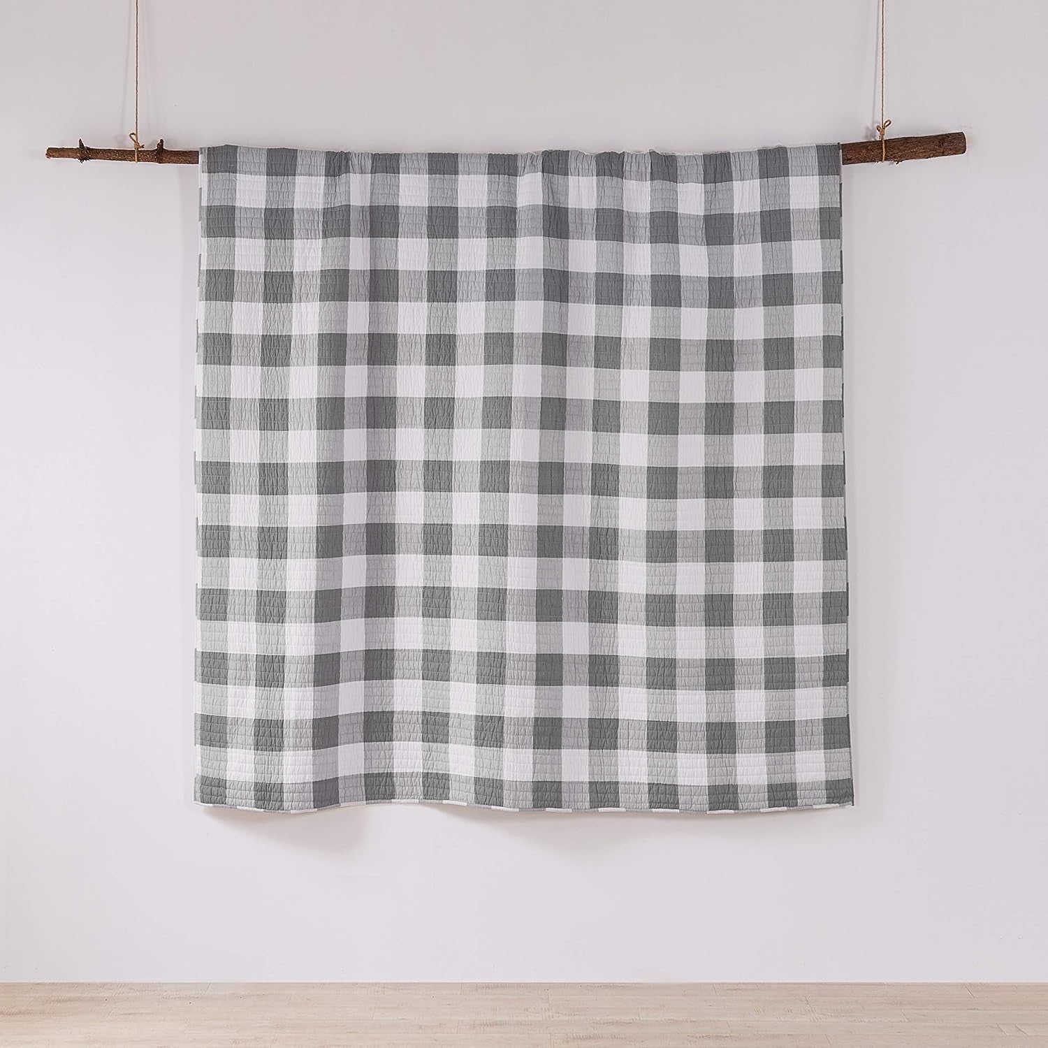 - Camden Quilt Set -Twin Quilt + One Standard Pillow Sham - Buffalo Check in Grey and Cream - Quilt Size (68 X 86 In.) and Pillow Sham Size (26 X 20 In.) - Reversible Pattern - Cotton