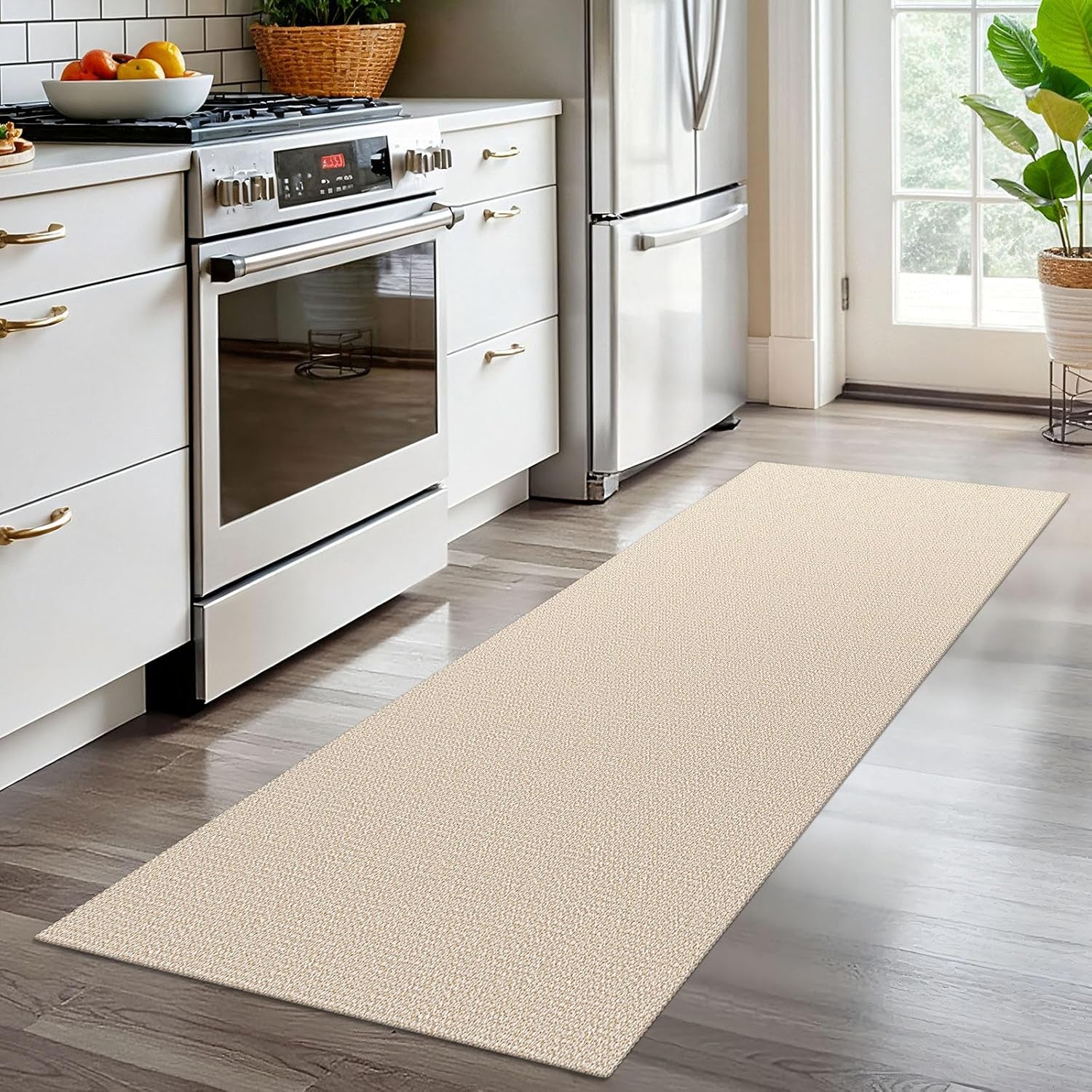 Washable Runner Rug 2X6 Ft Non Slip Runners for Hallways Cotton Rubber Backed Kitchen Runner Braided Indoor Floor Carpet Runners for Entryway, Hallway, Kitchen, Bedroom, Beige/White