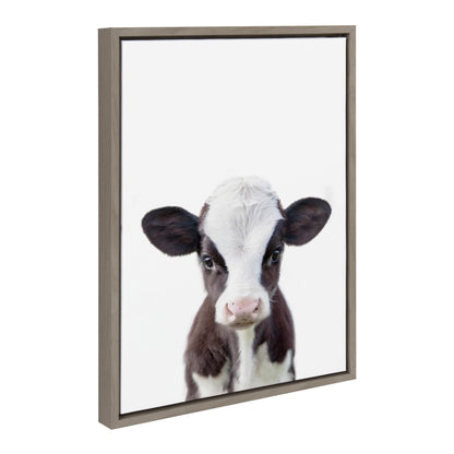 Sylvie Baby Cow Portrait Framed Canvas Wall Art by Amy Peterson, 18X24 Gray, Cute Baby Animal Home Decor for Living Room, Bedroom, or Nursery