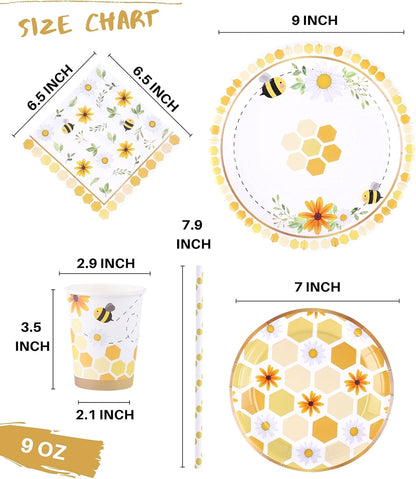 Bee Themed Party Supplies – Serves 16 – Includes Disposable Bee Plates, Cups, Napkins, and Straws Perfect for Bee Decorations, Bumble Bee Birthday Party Pack, Bee Gender Reveal, and Baby Shower
