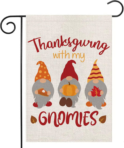 Thanksgiving Garden Flags for Outside,Fall Thankful Gnomes with Pumpkins Yard Flags,Small Seasonal Garden Decor for Rustic Farmhouse Lawn Outdoor Outside,12X18 Inch Double Sided