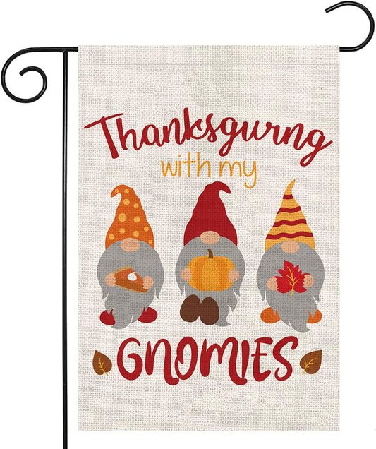 Thanksgiving Garden Flags for Outside,Fall Thankful Gnomes with Pumpkins Yard Flags,Small Seasonal Garden Decor for Rustic Farmhouse Lawn Outdoor Outside,12X18 Inch Double Sided