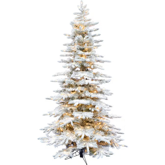 9-Ft Mountain Pine Pre-Lit Flocked White Artificial Christmas Tree with Color Changing LED Lights