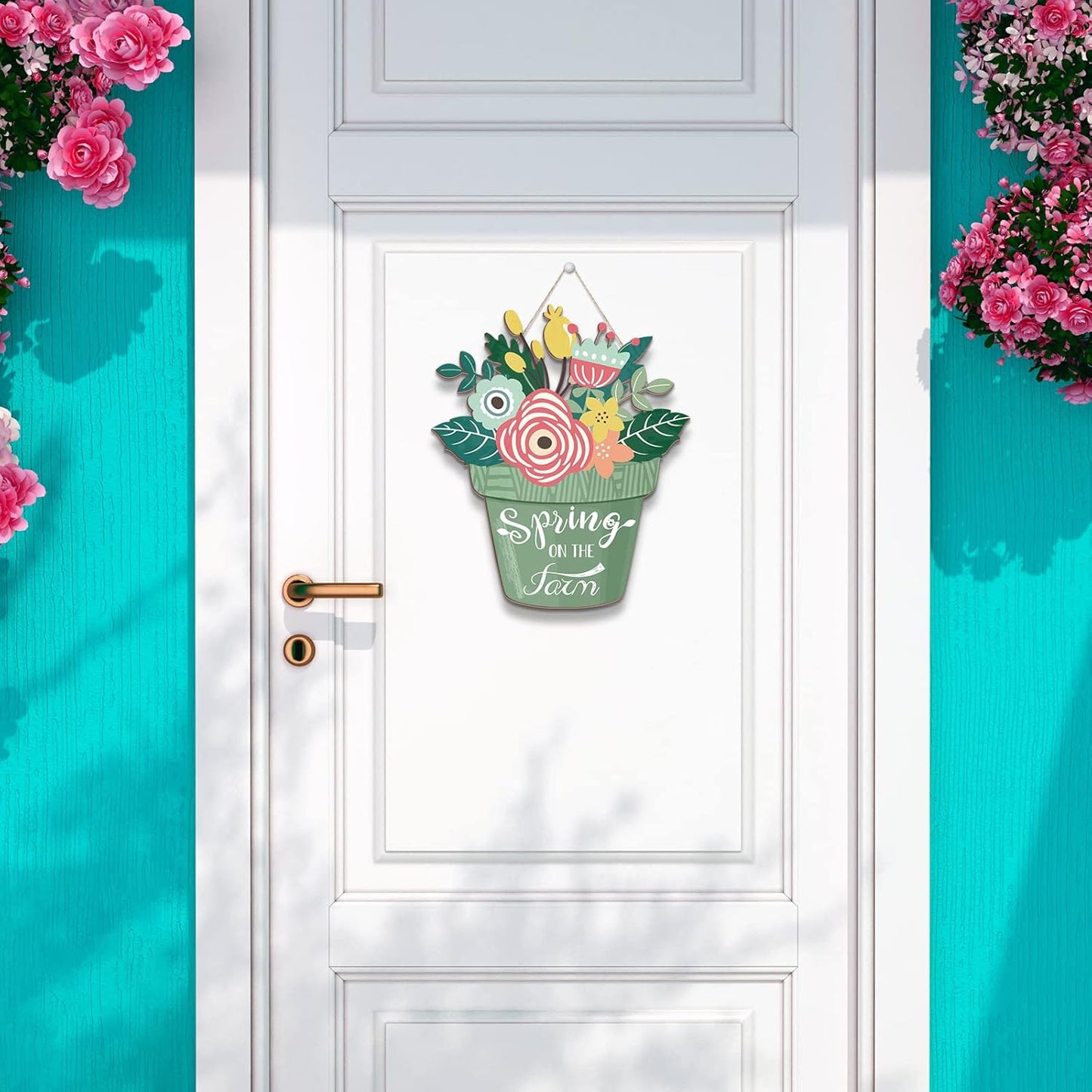Hello Spring Decorations for Home Spring Welcome Wreaths Sign for Front Door for Home Hanging Sign(Spring on the Farm Style)
