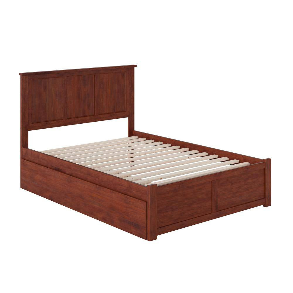 Madison Walnut Full Platform Bed with Flat Panel Foot Board and Twin Size Urban Trundle Bed