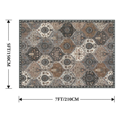 5'X7' Area Rug for Living Room Non-Slip Moroccan Indoor Washable Rug Ultra-Thin Foldable Soft Carpet Floral Accent Throw Rug for Kitchen Entryway Bathroom Bedroom Office Carpet,Grey