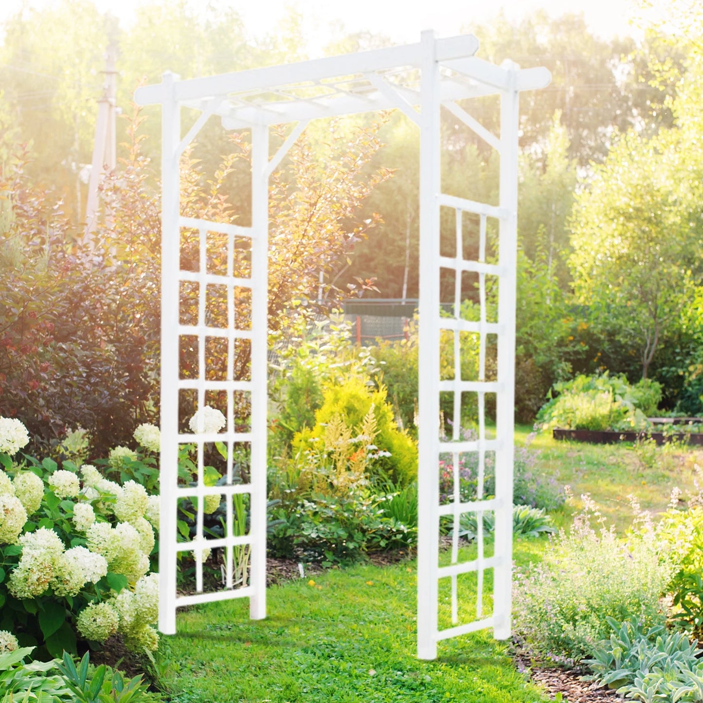 Dura-Trel Elmwood Arbor 57" X 84" PVC Outdoor Garden Arch Lattice Trellis