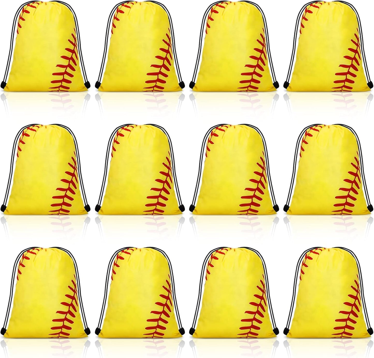 12 Pieces Small Sport Drawstring Bags Candy Bag Sport Party Drawstring Goodie Favor Supplies Gifts(Softball,7 X 10 Inch)