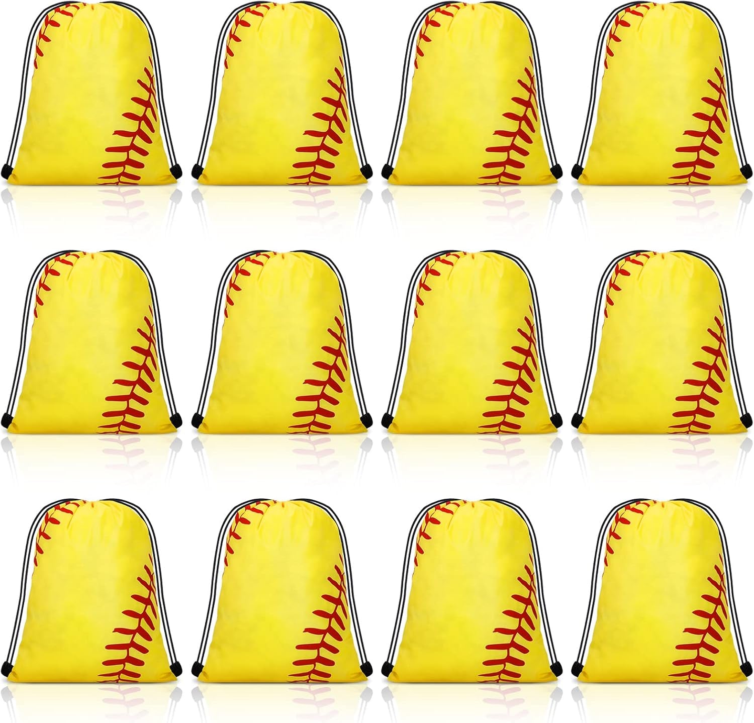 12 Pieces Small Sport Drawstring Bags Candy Bag Sport Party Drawstring Goodie Favor Supplies Gifts(Softball,7 X 10 Inch)