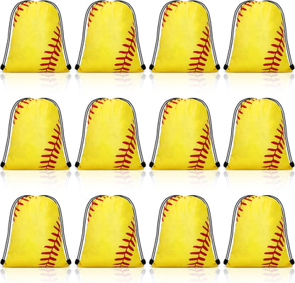 12 Pieces Small Sport Drawstring Bags Candy Bag Sport Party Drawstring Goodie Favor Supplies Gifts(Softball,7 X 10 Inch)