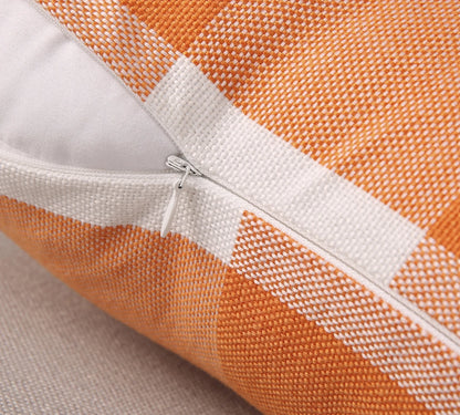 Buffalo Checker Plaid Farmhouse Summer Square Decorative Throw Pillow for Couch, 12" X 20", Orange/White, 2 Pack