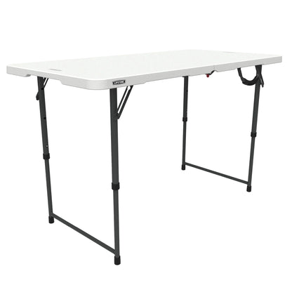 4 Foot Fold-In-Half Adjustable Height Table, Indoor/Outdoor Essential, White (80509)