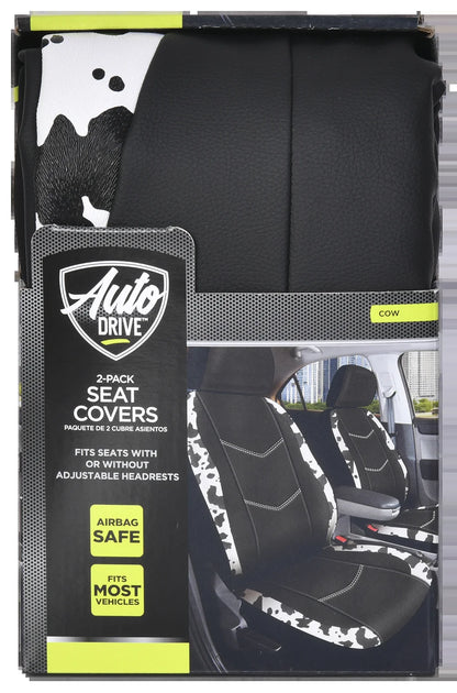 Universal Fit Black,White Cow Faux Leather Car Seat and Headrest Cover, Set of 2