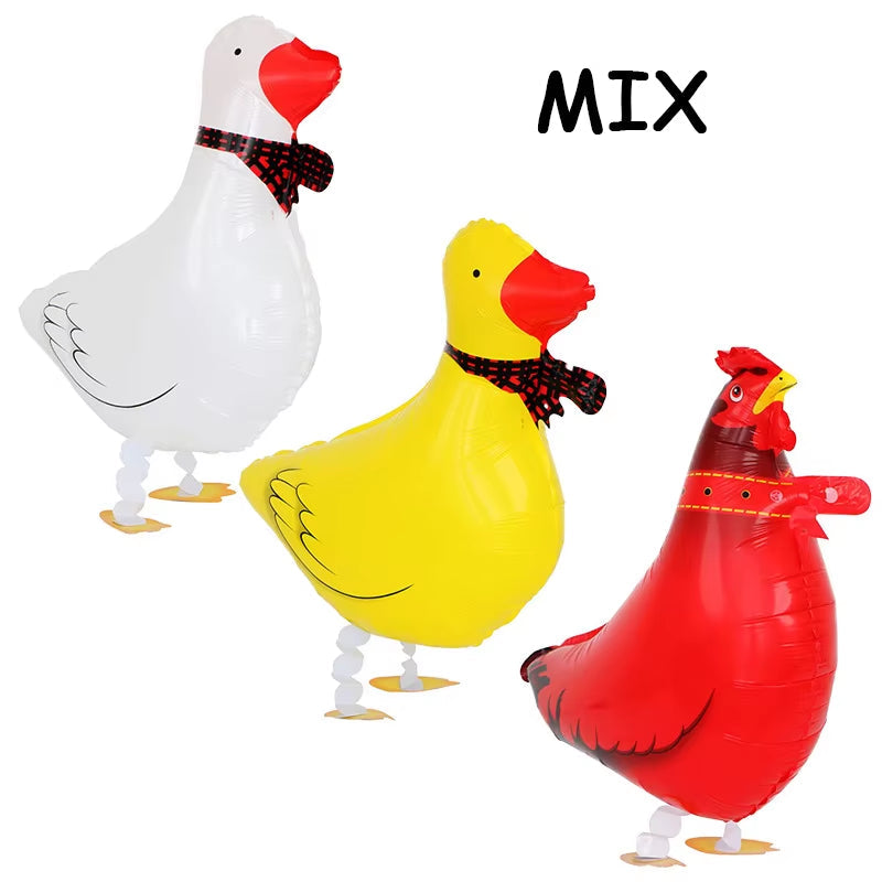 6Pcs Cute Duck Walking Balloons Farm Animal Foil Baloons Baby Farm Party Walking Ballon for Kids Boy Birthday Party Favor