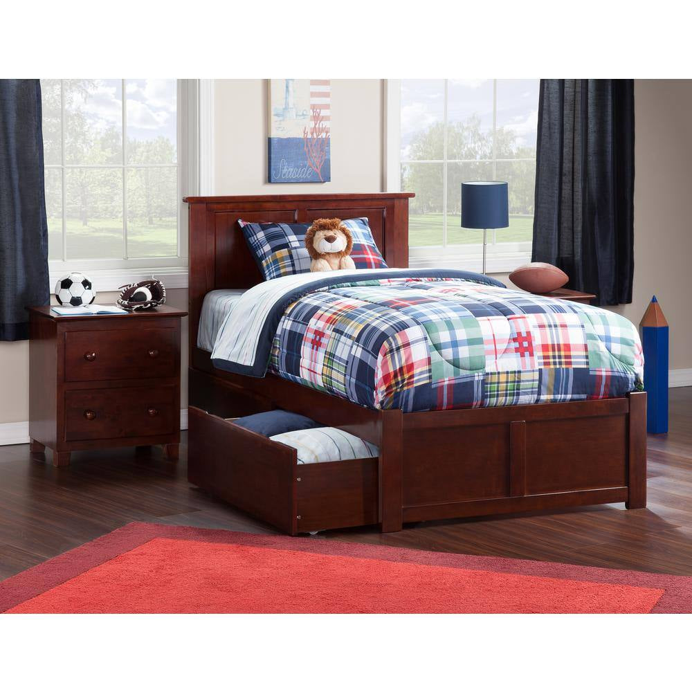Madison Full Platform Bed with Flat Panel Foot Board and 2-Urban Bed Drawers in Espresso