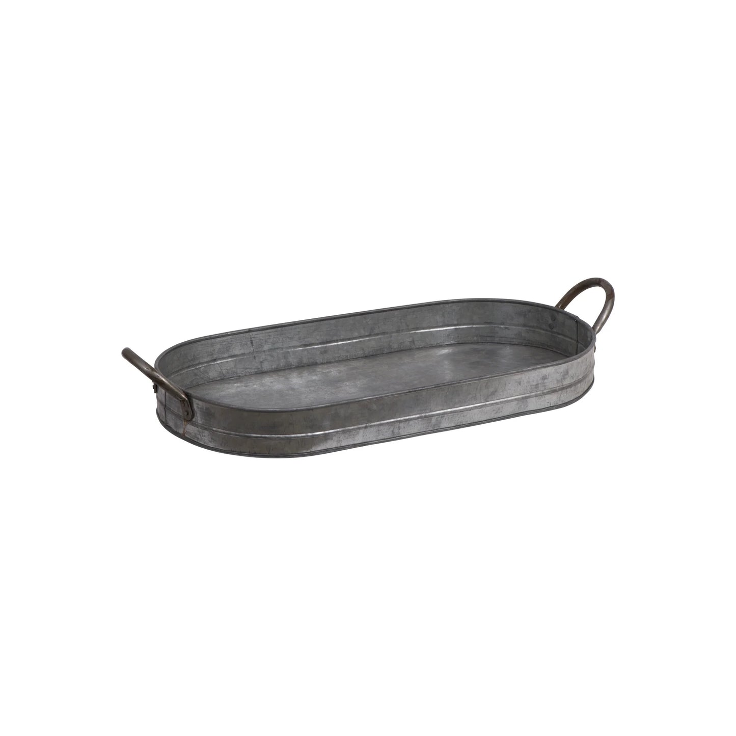 Oval Galvanized Metal Tray with Handles