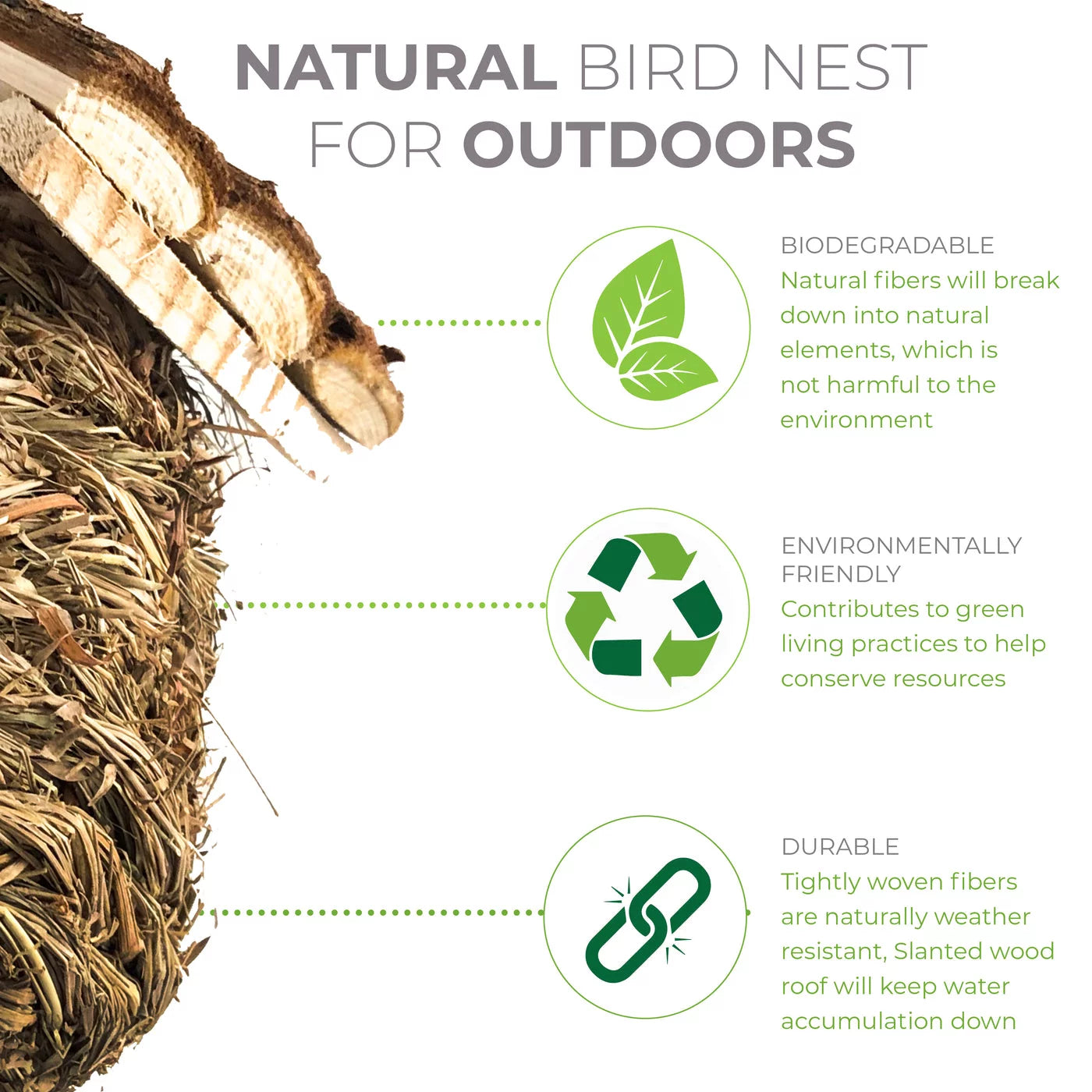 2 Pack of Songbird House Natural Bird Huts Outdoor, Grass Woven Bird Nest, Set of 2