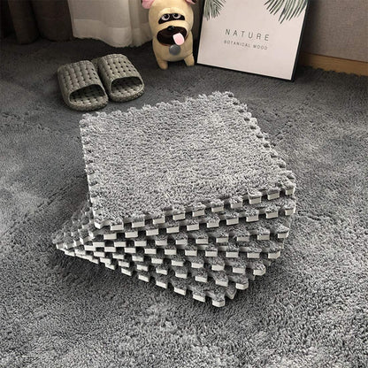 Interlocking Carpet Shaggy Soft EVA Foam Mats Fluffy Area Rugs Protective Floor Tiles Exercise Play Mat for Children Kids Room Home Parlor Bedroom (12 Pcs, Gray)