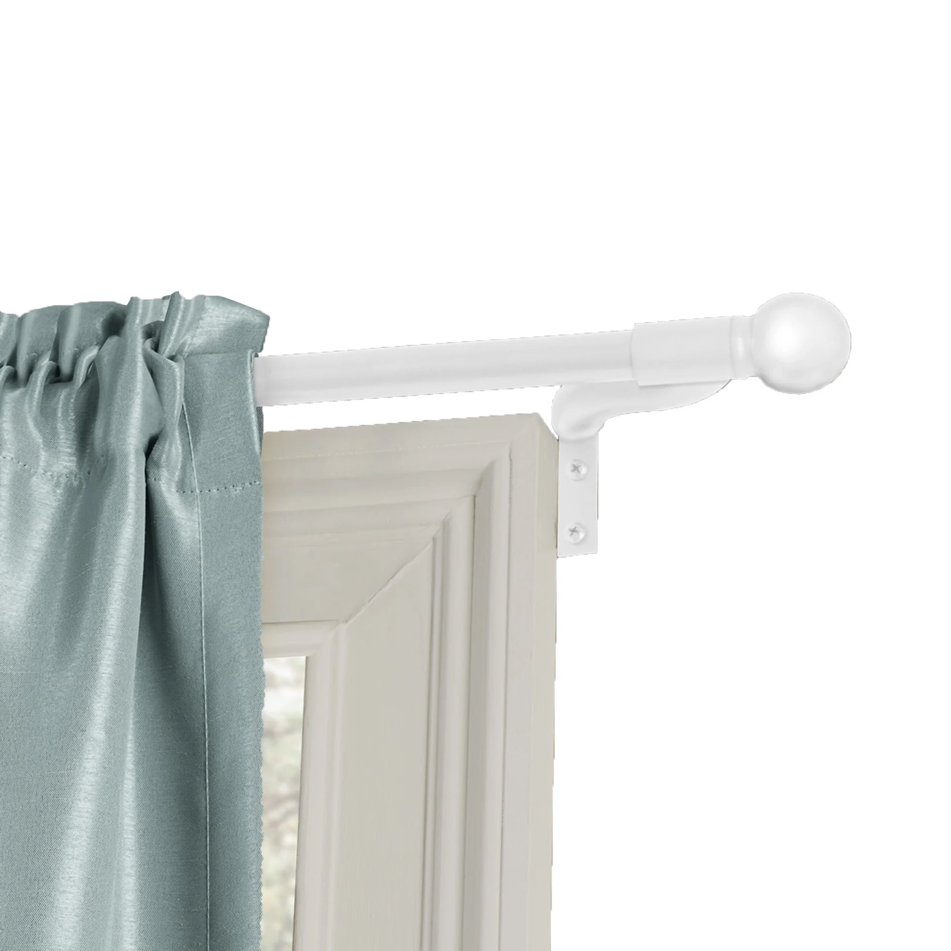 Easy Install Cafe Window Rod, 18" - 48", with Ball Finials, White