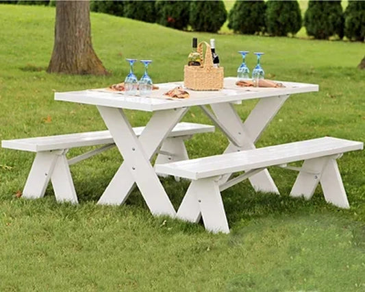 6' White Vinyl Picnic Table with Benches
