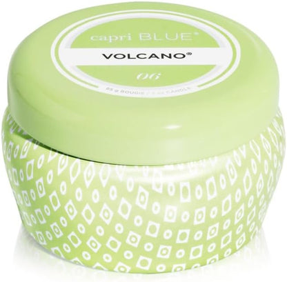 Volcano Scented Mini Tin Jar Candle - Printed Mini Tin Candles for Home Scented with Tropical Fruit & Sugared Citrus - Long Lasting Soy Wax Blend - Black (3 Oz)