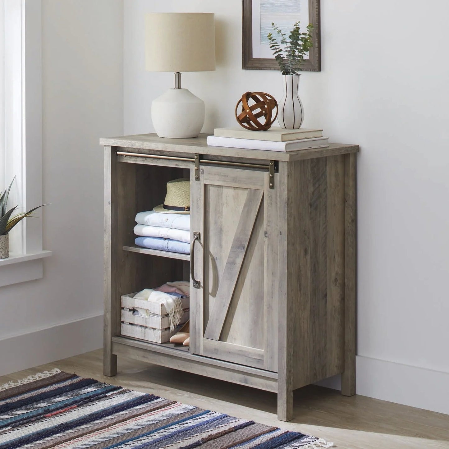 Modern Farmhouse Accent Storage Cabinet, Rustic Gray Finish