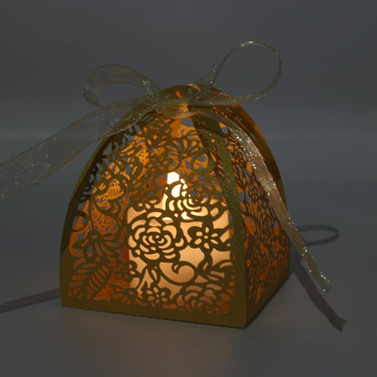 Pack of 100 Laser Cut Rose Candy Boxes, Favor Boxes 2.5"X 2.5"X 3.1", Gift Boxes for Bridal Shower Anniverary Birthday Party Wedding Favor (100,Gold)