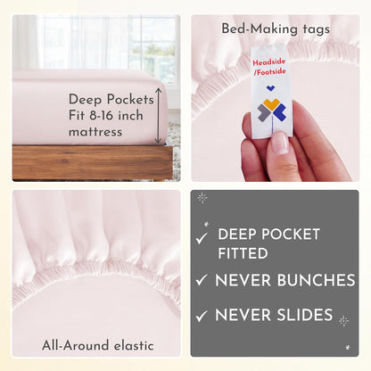 Softest 100% Cotton Sheets, Full Size Sheet Sets, 400 Thread Count Sateen Bedding, Deep Pocket Sheets, Cooling Sheets, Full Size Sheets, Breathable Bed Set (Pink)