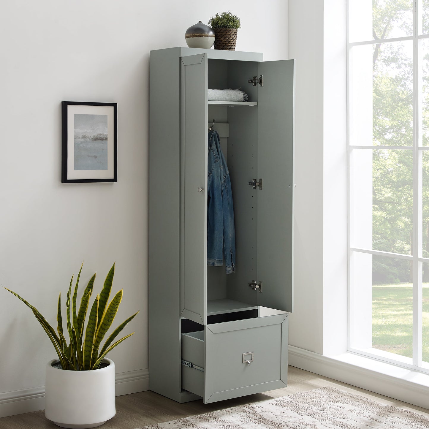 Harper Modern Wood/Metal Pantry Closet in Gray