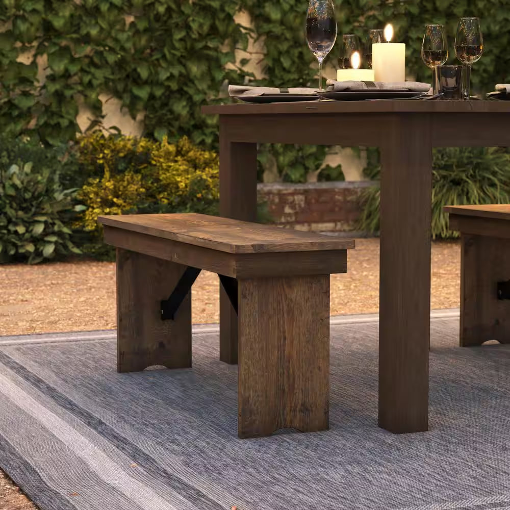 Hercules Series 40 In. X 12 In. Commercial Grade Rustic Solid Pine Folding Bench, Antique Farmhouse Dining Bench