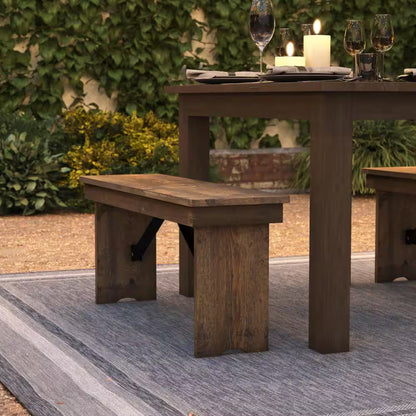 Hercules Series 40 In. X 12 In. Commercial Grade Rustic Solid Pine Folding Bench, Antique Farmhouse Dining Bench