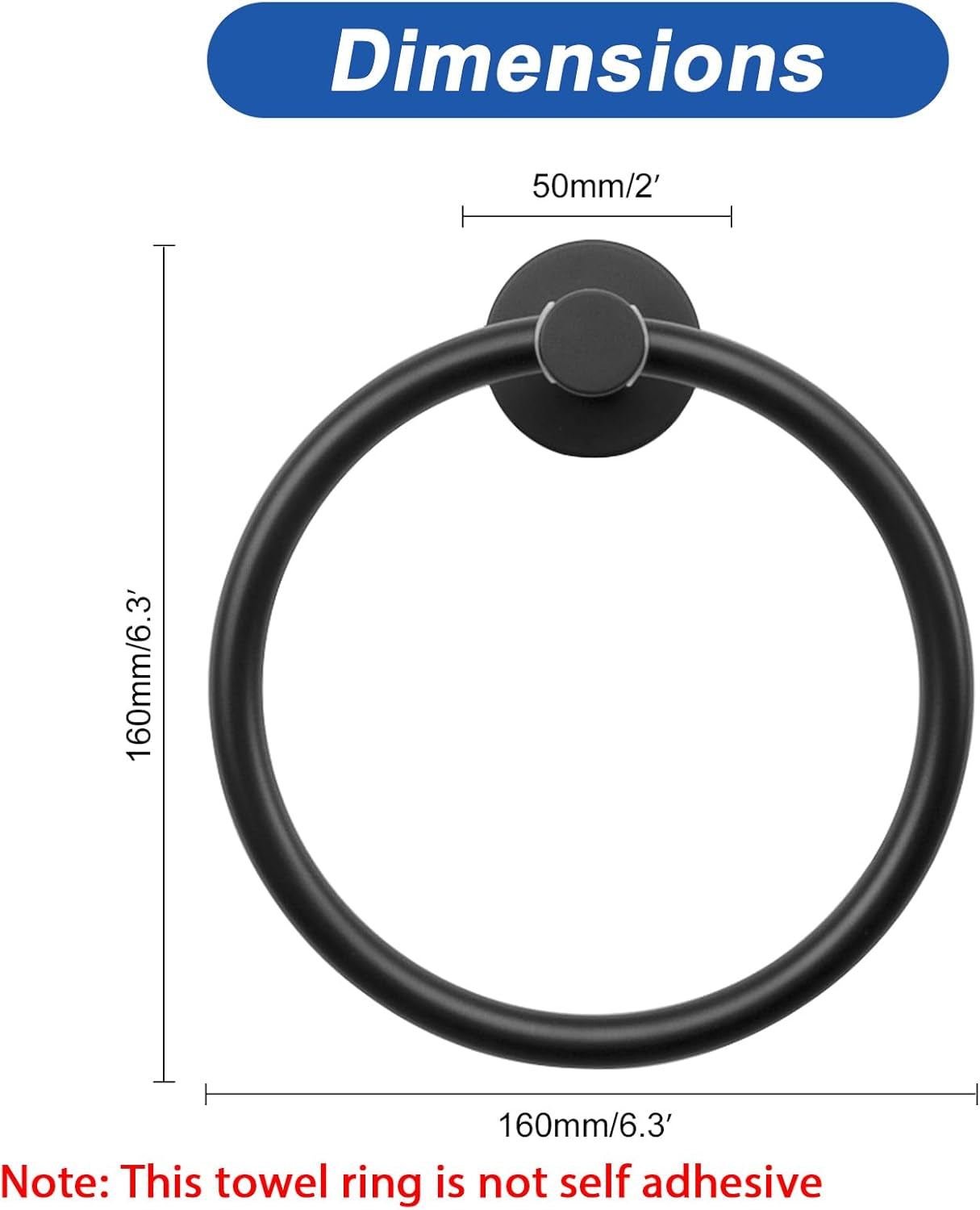 Bath Towel Ring, Bathroom Hardware Accessories-Thicken Stainless Steel Hand Towel Holder for Bathroom, Modern round Towel Hanger Wall Mounted (Matte Black, 1 Pack)
