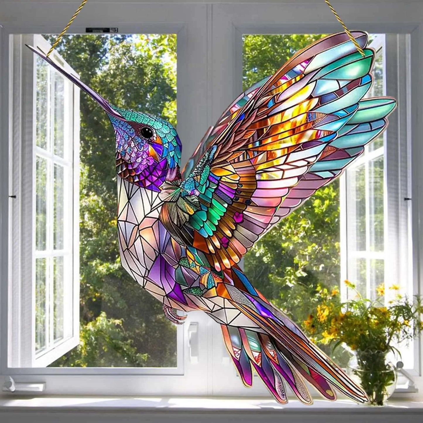 Red Cardinal Stained Glass Window Hanging,Cardinal Decor Handmade Art Craft Hanging Ornament for Window,Bird Suncatcher Home Decoration Memorial Gifts