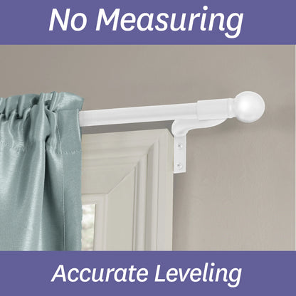 Easy Install Cafe Window Rod, 18" - 48", with Ball Finials, White