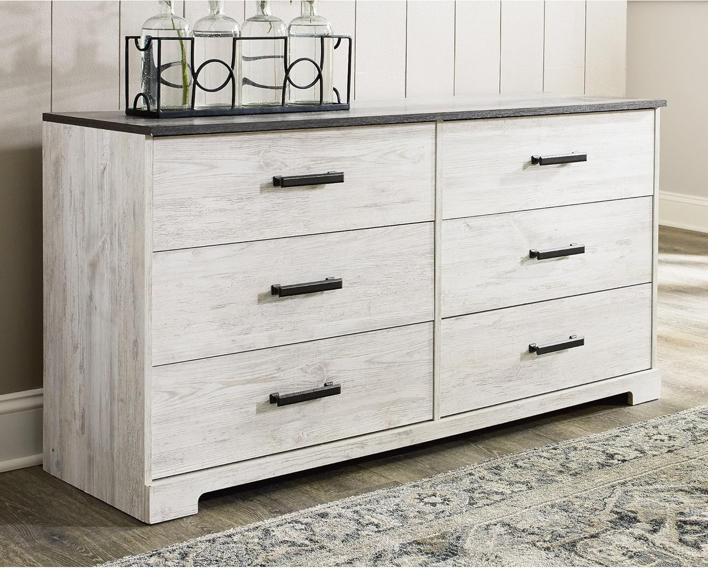 Shawburn Modern Farmhouse 6 Drawer Dresser, Two Tone White & Dark Gray