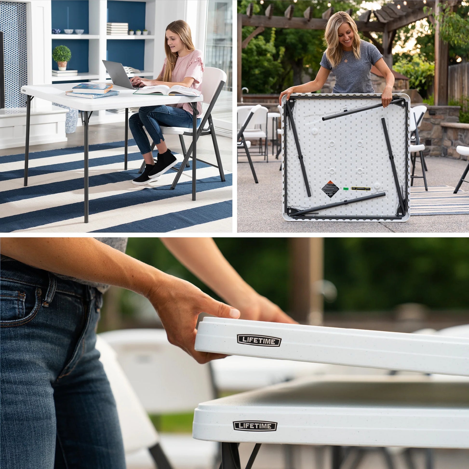 37 Inch Square Folding Table, Indoor/Outdoor Commercial Grade, White Granite (80783)