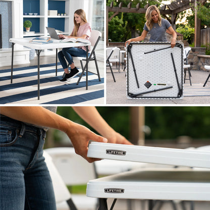 37 Inch Square Folding Table, Indoor/Outdoor Commercial Grade, White Granite (80783)