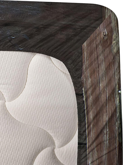 Western Sheet Set, Antique Themed Traditional Rustic Wild West Swinging Wooden Cowboy Bar Saloon Door, Fitted and Flat Sheet with Pillowcases Bedding Accent 4 Piece Set, Queen, Dark Brown