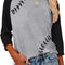 Womens Raglan Shirts 3/4 Sleeve Baseball Tee round Neck Patchwork Casual Blouse Tops