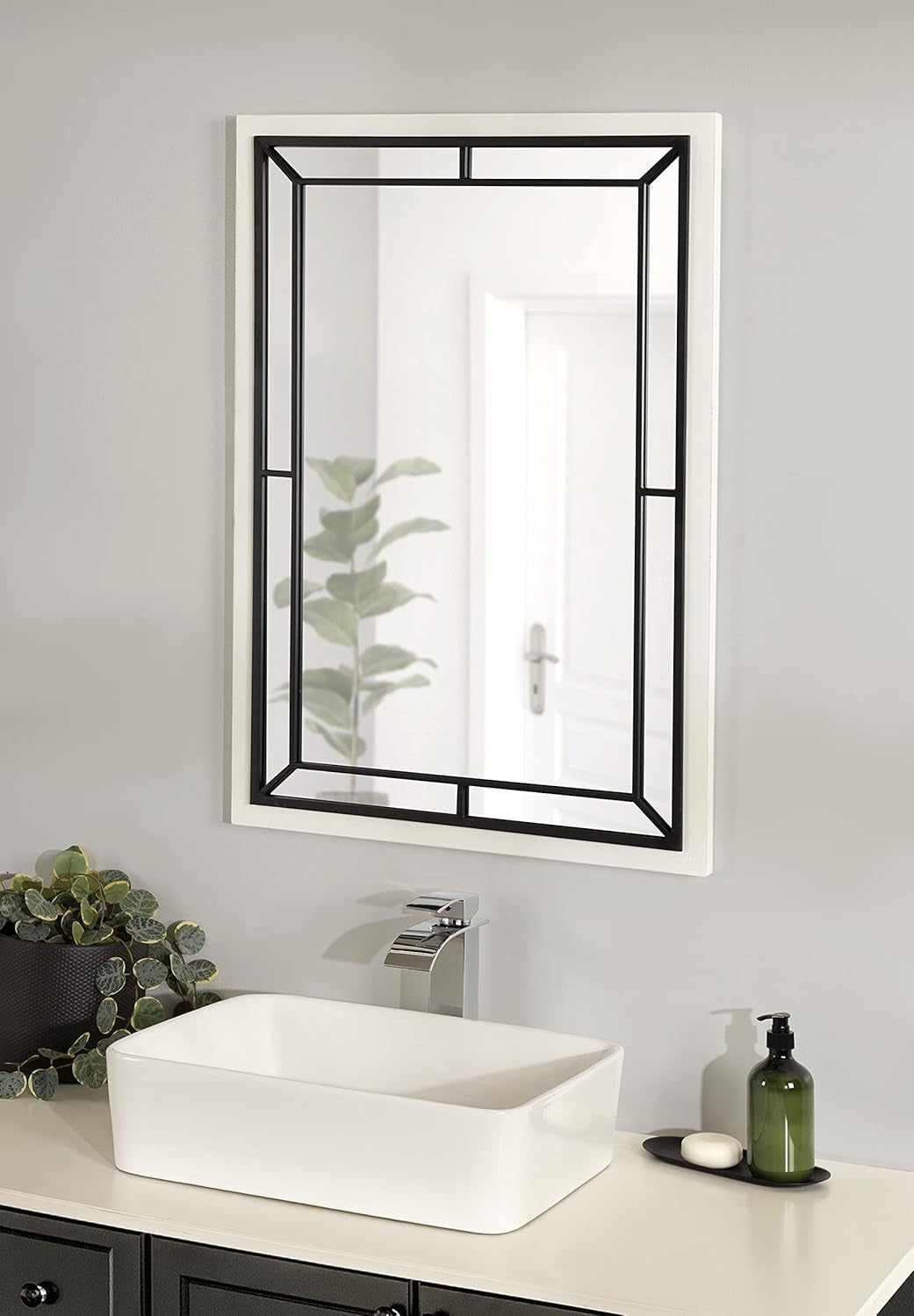 Audubon Modern Rectangle Wall Mirror, 24 X 36, White, Coastal Farmhouse Mirror for Wall