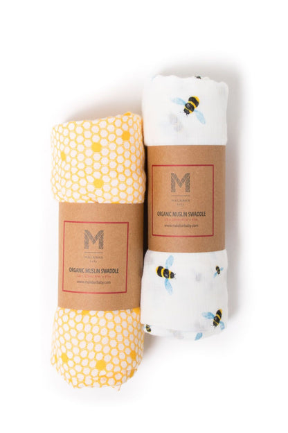 ORGANIC SWADDLE SET - BUSY BEES (Bee + Hive)